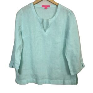 Lilly Pulitzer Linen Sea‎ Green Blouse Top Women’s Medium